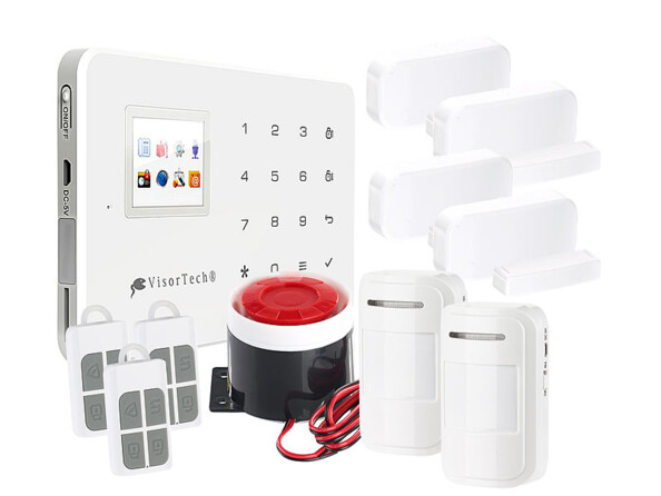 systeme d'alarme maison complet avec systeme wifi gsm xmd5400 detecteurs infrarouge detecteurs ouverture porte fenetre et telecommande visortech