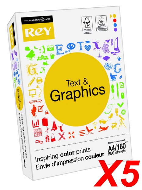 Lot de 5 ramettes de papier Rey ''Text&Graphics'' - 160 G