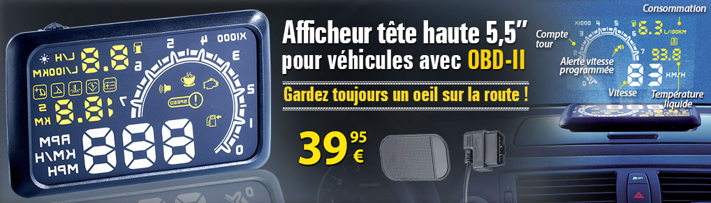 PX1803 Afficheur tête haute 5,5 HUD-55C pour véhicules avec OBD-II