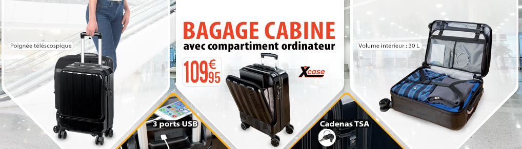Valise trolley 30 L avec compartiment ordinateur, ports USB et cadenas - XCase - NX7932