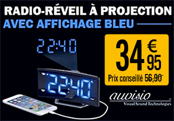 Radio-réveil à projection avec affichage bleu et port de chargement USB - NX8426