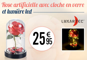 Rose artificielle avec cloche en verre et lumière LED - Rouge - NX9635