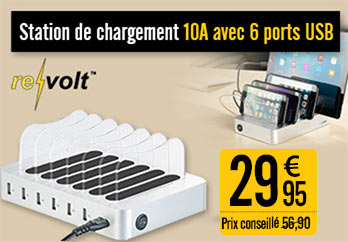 Station de chargement 10 A / 50 W à 6 ports USB et cloisons amovibles - PX2385