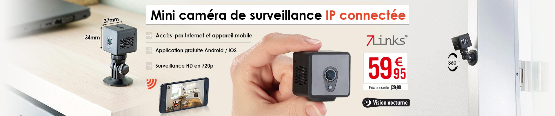 Mini caméra de surveillance IP connectée HD avec vision nocturne IPC-60.mini - NX4572