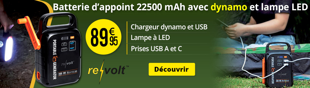 Batterie de secours 22500 mAh avec dynamo et lampe LED Revolt - ZX3267