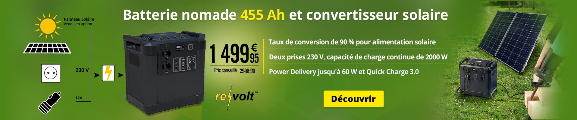 Batterie nomade et convertisseur solaire HSG-1150 - 1156 Wh Revolt - ZX3096