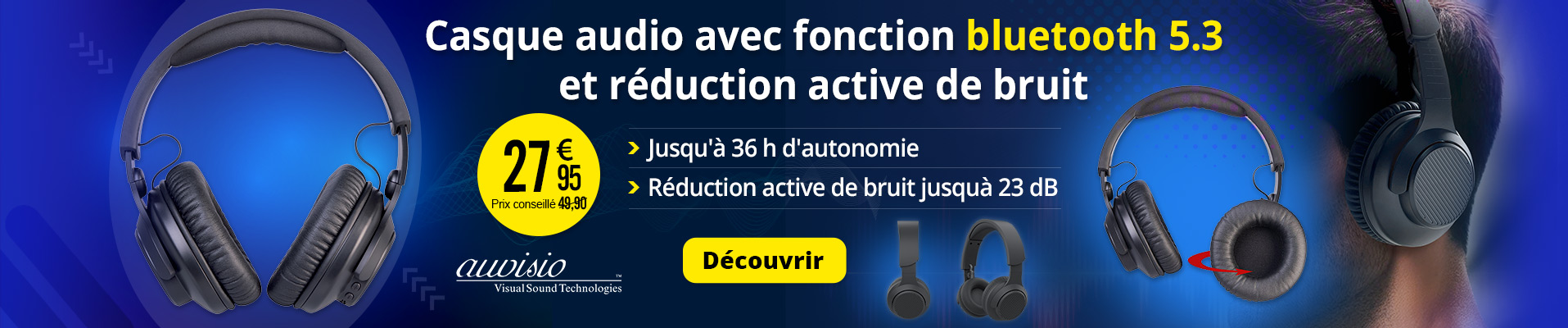 Casque audio avec fonction bluetooth 5.3 et réduction active de bruit - Auvisio - ZX8699