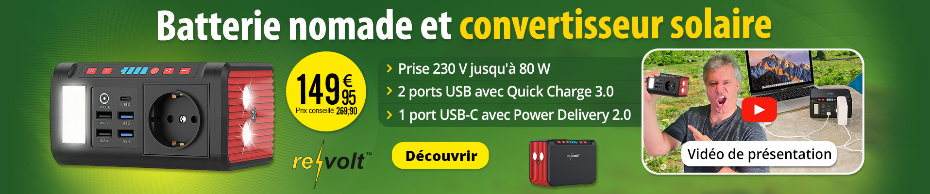 Batterie nomade et convertisseur solaire HSG-240 - 88 Wh Revolt - ZX3016