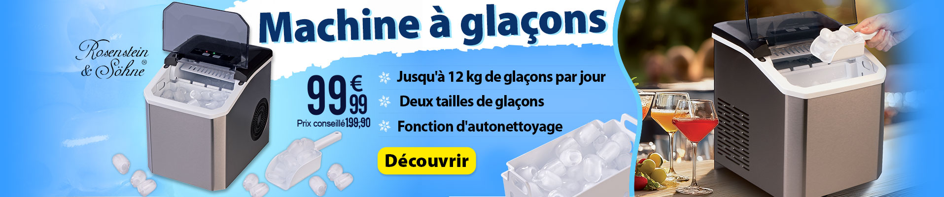 Machine à glaçons 12 kg/jour en acier inoxydable EWM-100 Rosenstein & Söhne - ZX7822