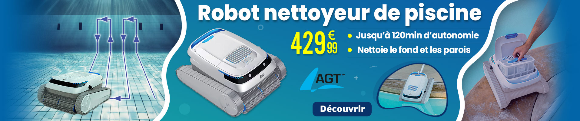 Robot nettoyeur de piscine rechargeable PRR-120 AGT - ZX7767
