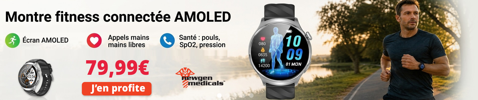 Montre fitness connectée FBT-230 avec écran AMOLED et fonction mains libres Newgen Medicals - JX7069