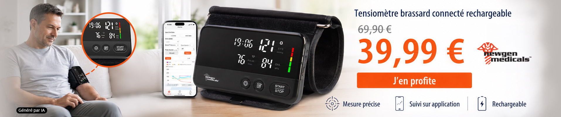 Tensiomètre brassard connecté OB-325 rechargeable Newgen Medicals - JX7060