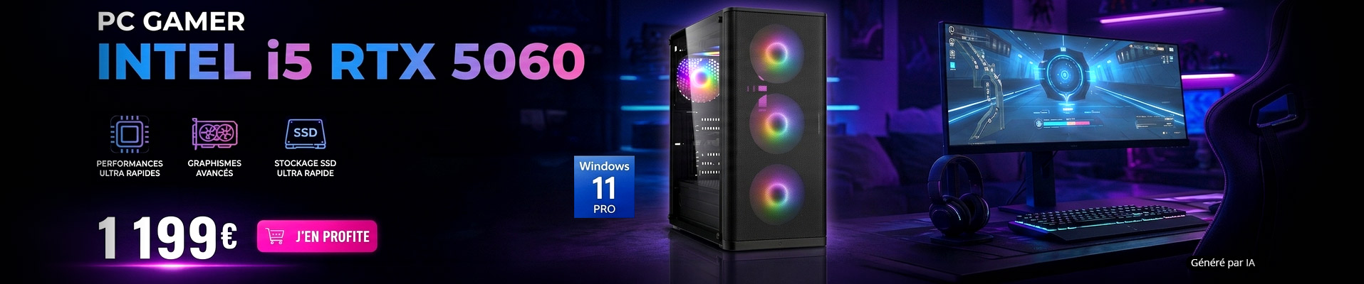 PC gamer Intel i5 14400 / RTX 5060 / 16 Go / 1 To / Windows 11 Pro Pearl - PC1579