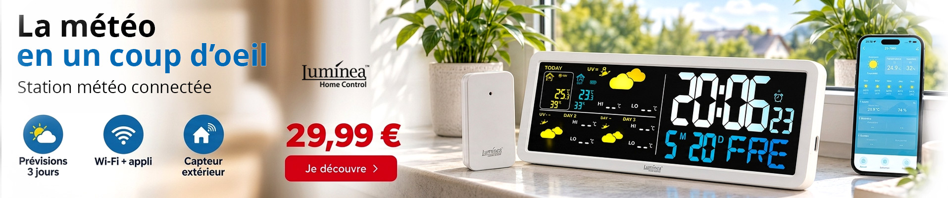 Station météo connectée FWS-1205 avec capteur extérieur Luminea Home Control - ZX7990