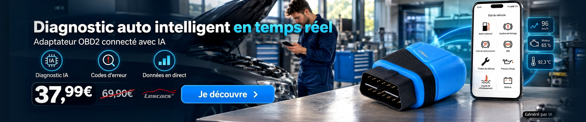 Adaptateur OBD2 connecté avec IA compatible iOS et Android Lescars - JX8123